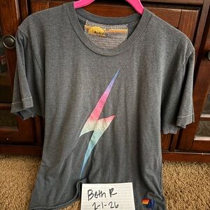 Aviator Nation Kids Charcoal Tee with Rainbow Lightning Bolt